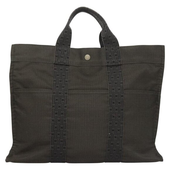 HERMES Her Line MM Hand Bag Canvas Gray Auth 129004 - Picture 3 of 16